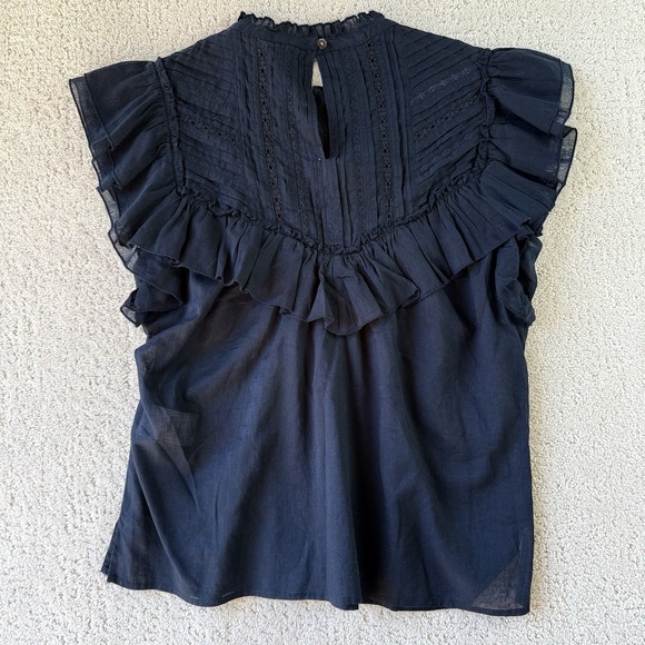 Veronica Beard Tamsyn Lace Top Women 2 Navy Blue Ruffle Cotton Blouse $268 - Picture 1 of 10